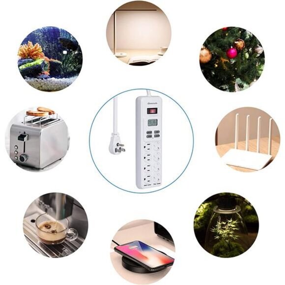 8-Outlet Programmable Power Strip with Timer (4 Timed/ 4 Always On), 6ft - Picture 5 of 6